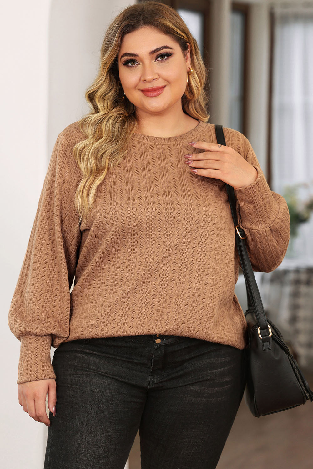 Khaki Subtle Cable Knit Plus Size Jumper