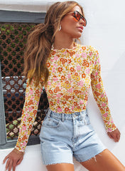 Multicolor Floral Lettuce Hem Long Sleeve Top