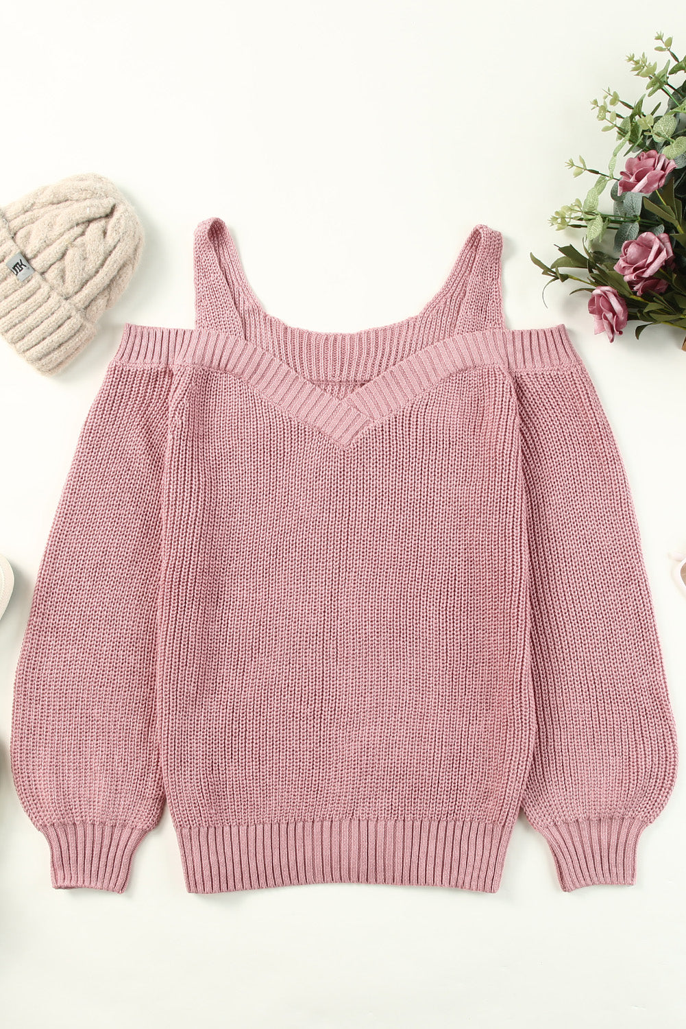 White Dew Shoulder Knitted Sweater