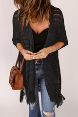 Black Loose Knitwear Kimono with Slits