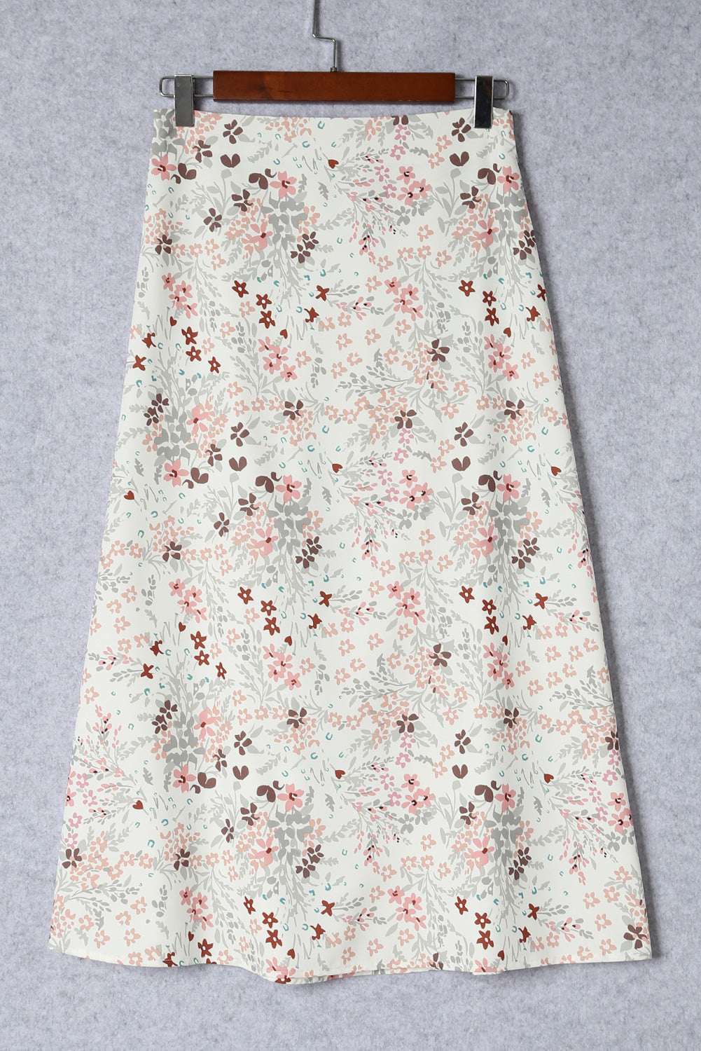 Beige Floral High Waist A-Line Skirt