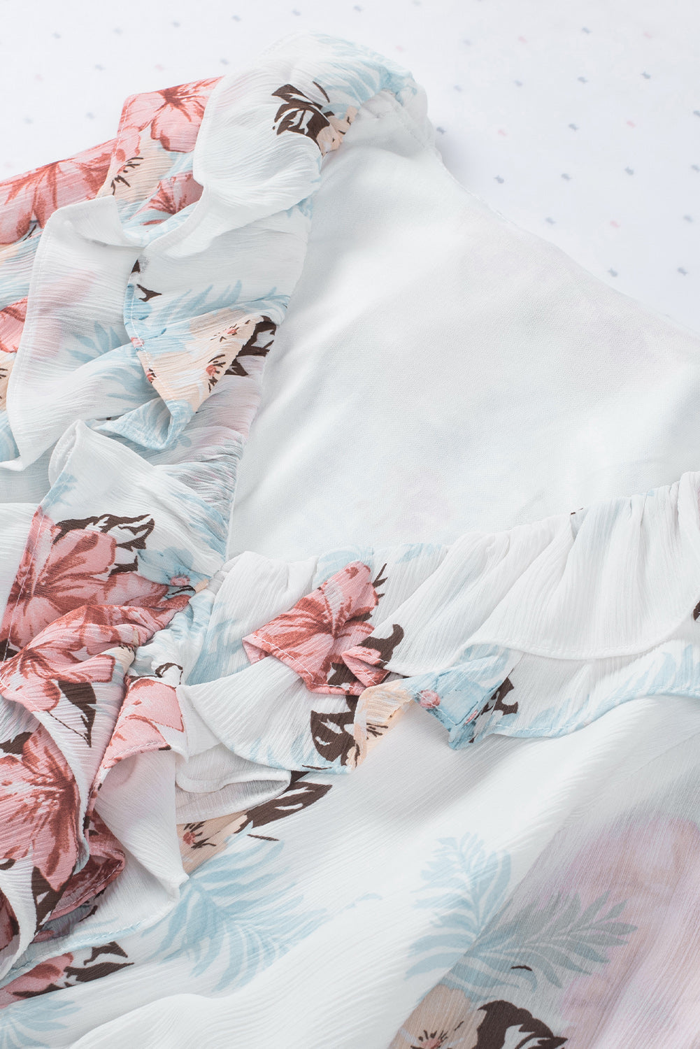 Ruffled V Neck Long Sleeve Floral Dress