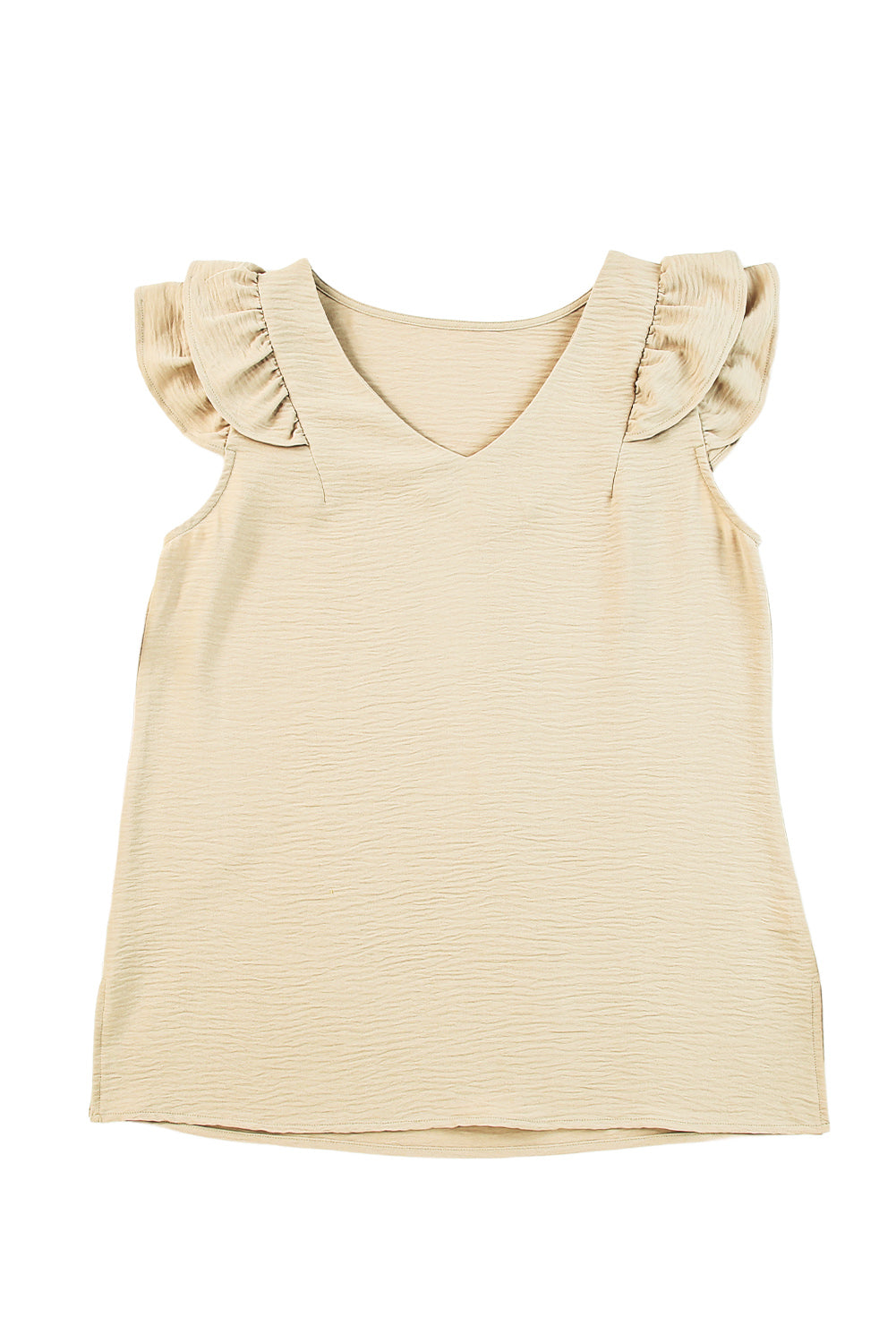 Khaki Ruffle Tiered Sleeve V Neck Tank Top