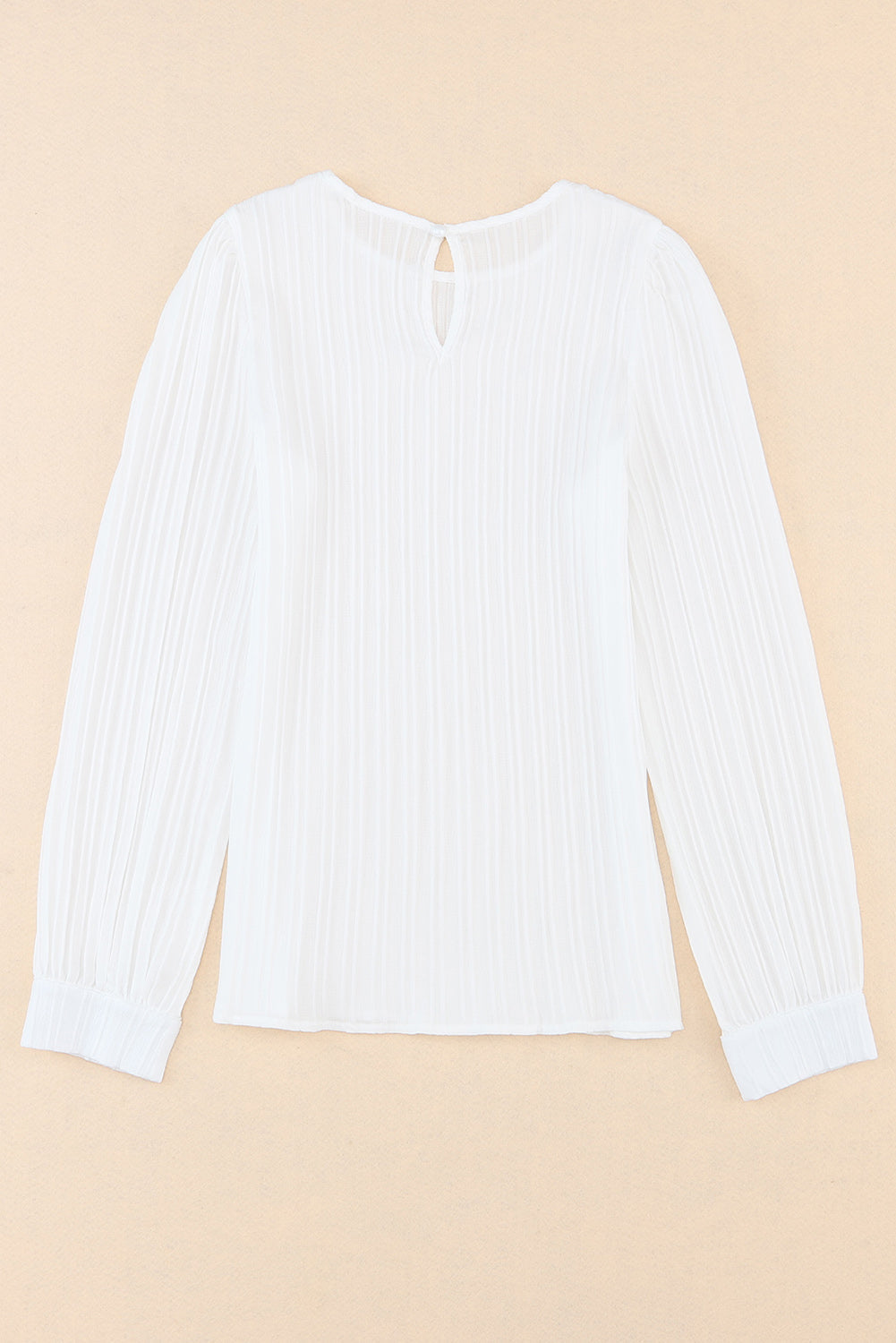 White Ribbed Crewneck Puff Long Sleeve Top