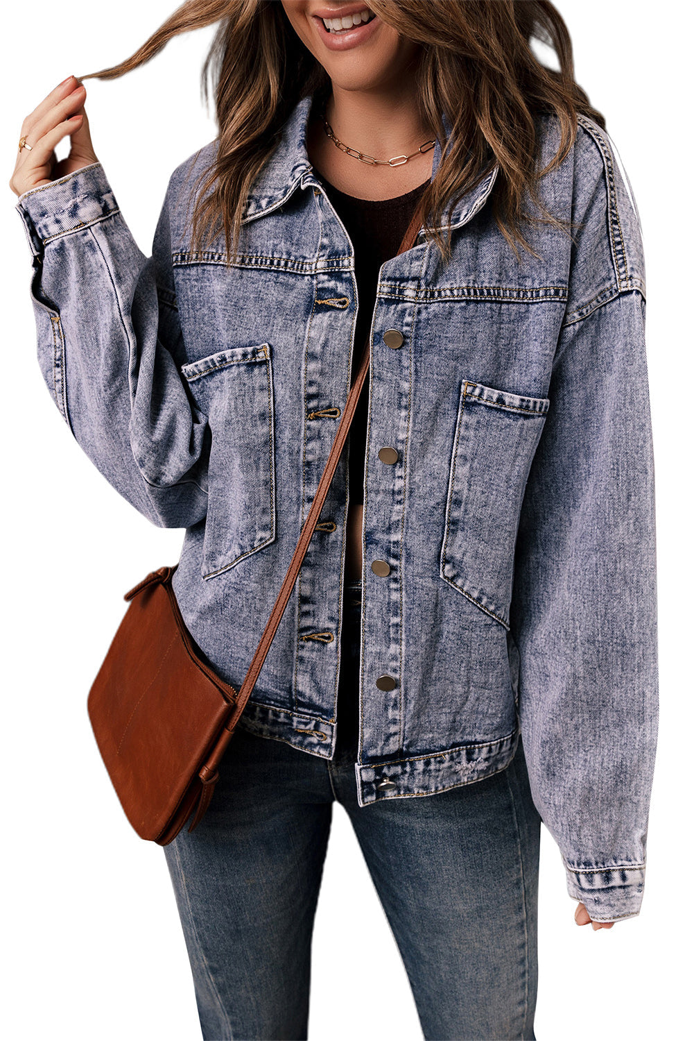 Sky Blue Buttoned Denim Jacket with Pocket