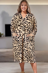 Leopard Plus Size Open Front Pocketed Long Cardigan