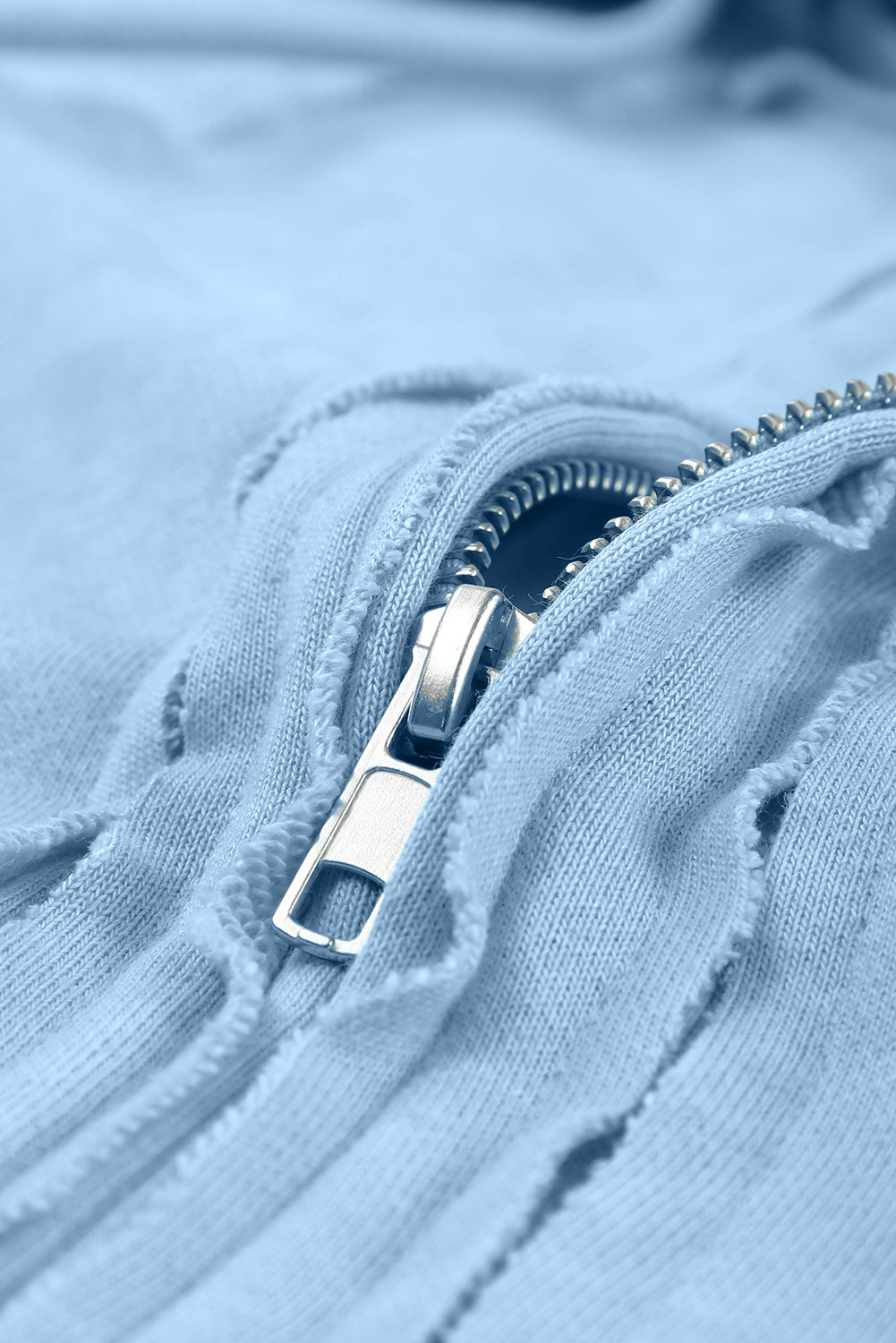 Sky Blue Solid Color Oversized Zip Up Hoodie with Pockets