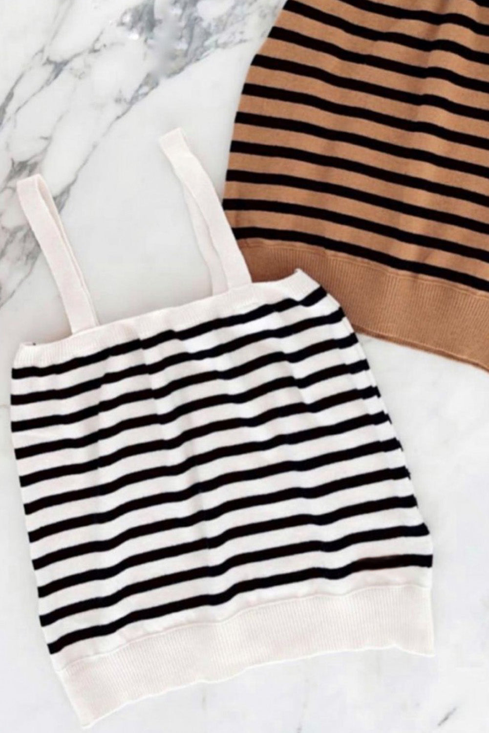 White Striped Tube Spaghetti Strap Knitted Tank Top