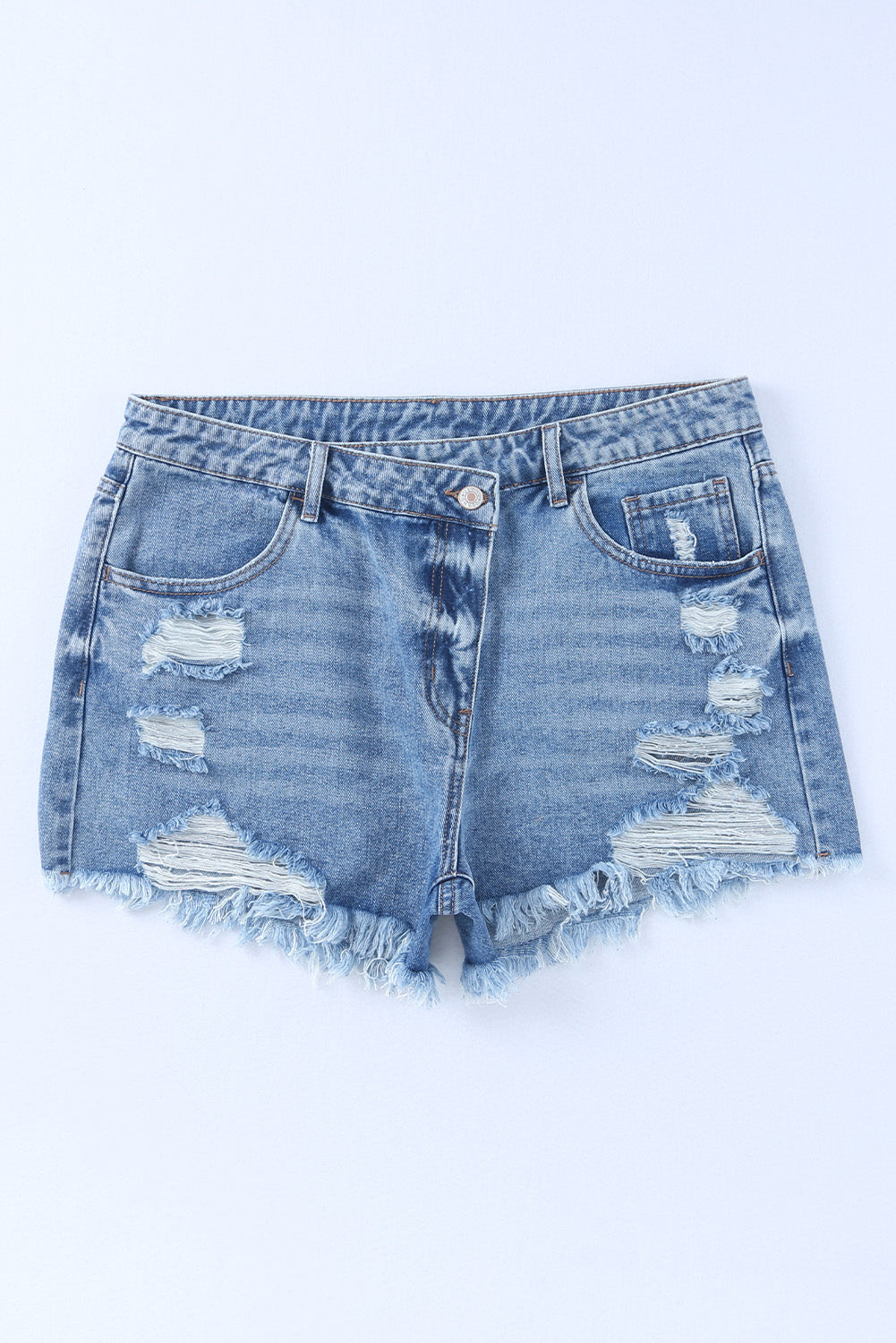 Sky Blue High Rise Crossover Waist Denim Shorts