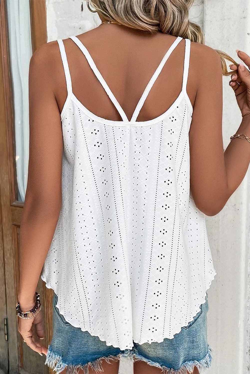 Pink Eyelet Strappy Scoop-Neck Tank Top