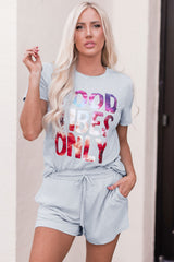 Gray GOOD VIBES ONLY Shining Letter Print Lounge Set