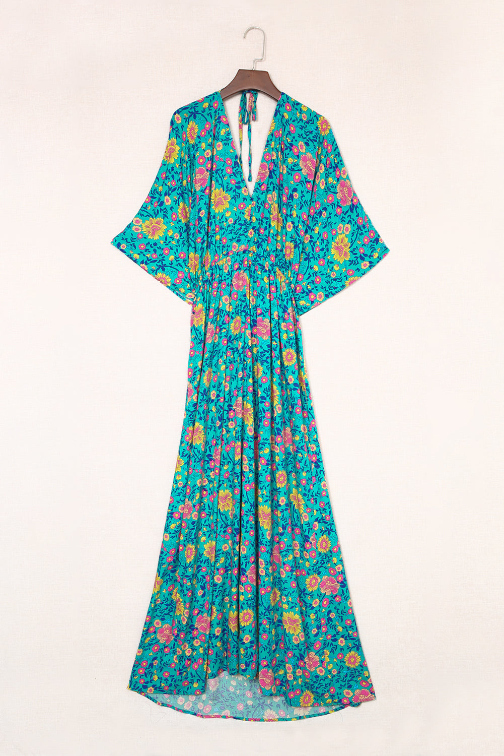Green Boho Amicgp V Neck Floral Maxi Dress