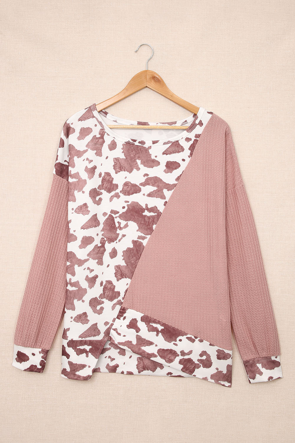 Brown Cow Contrast Asymmetrical Long Sleeve Top