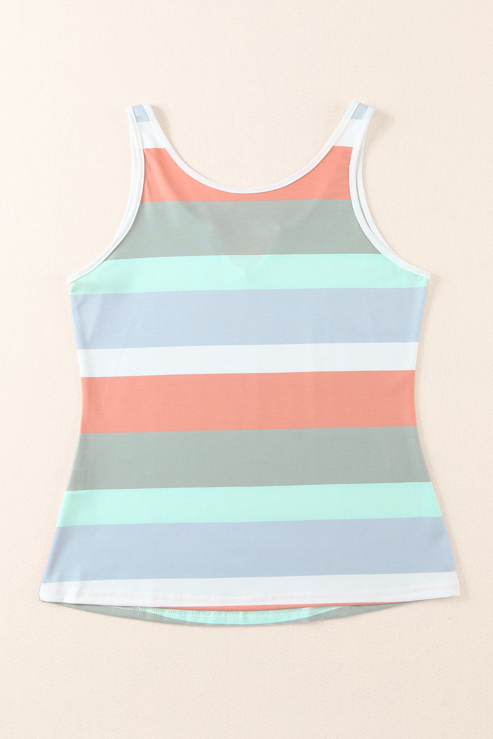 Rose Striped Color Block Notched Neck Tank Top