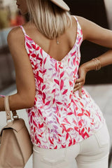 Pink Leaf V Neck Casual Camisole