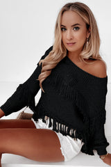 Black Boho Tasseled Knitted Sweater