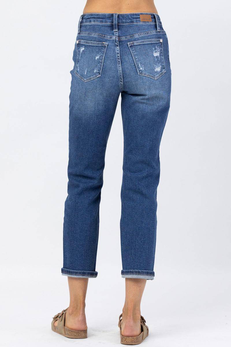 High Rise Rainbow Embroidery Cropped Straight Leg Jeans