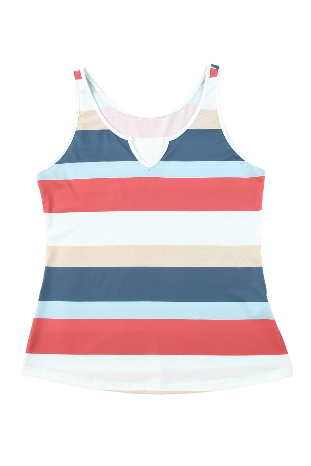 Rose Striped Color Block Notched Neck Tank Top