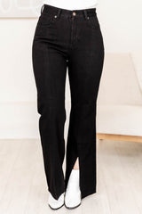 Black Plus Size Split Hem High Waist Jeans