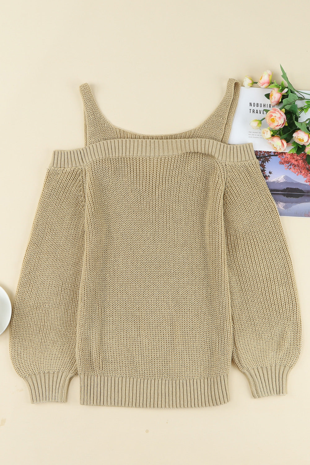 White Dew Shoulder Knitted Sweater