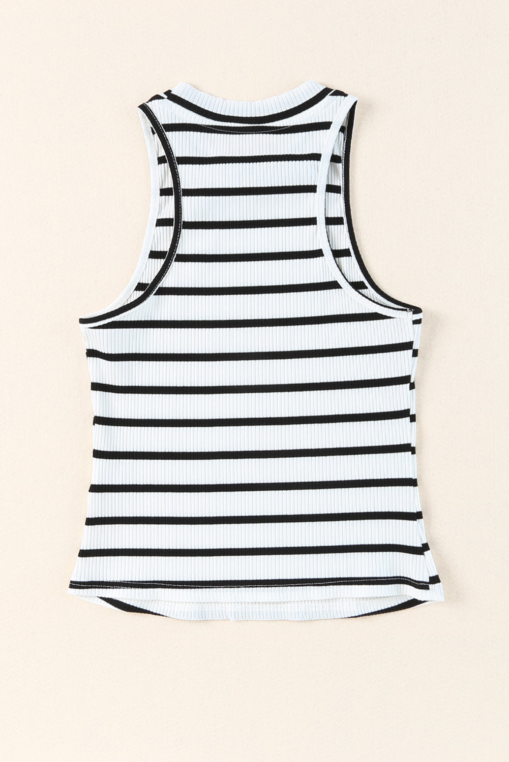 Apricot Striped Print Ribbed O-neck Sleeveless Top