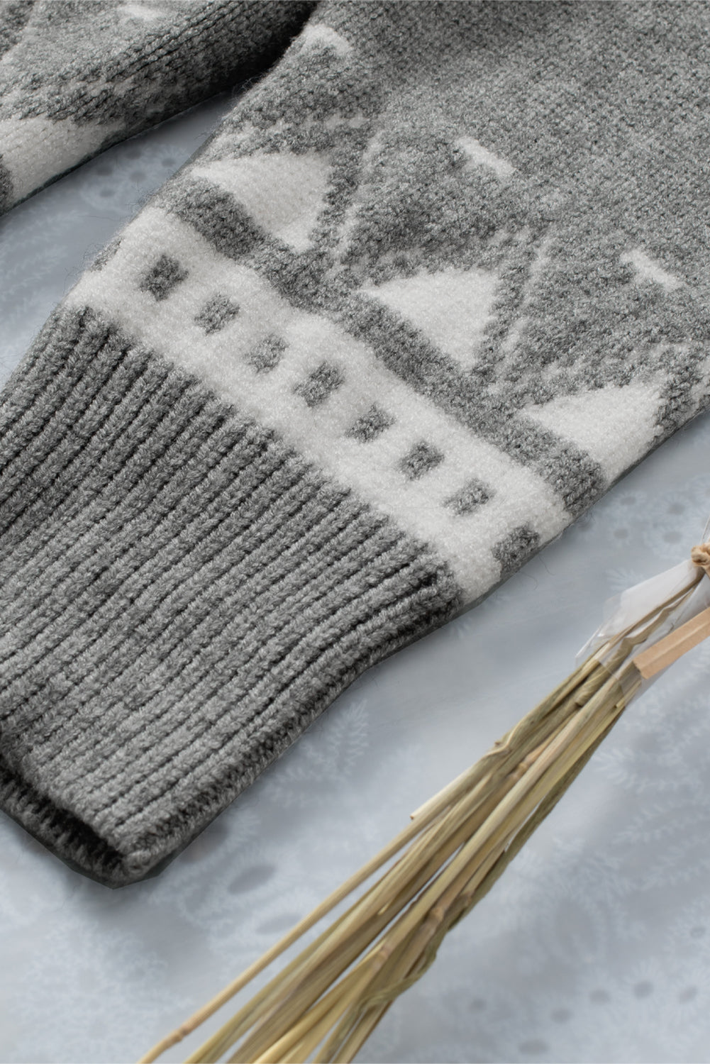 Blue Geometry Knit Quarter Zip Sweater