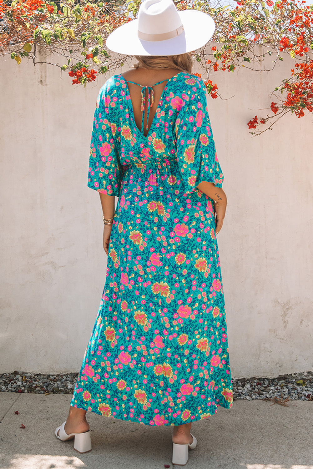 Green Boho Amicgp V Neck Floral Maxi Dress