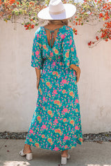 Green Boho Amicgp V Neck Floral Maxi Dress