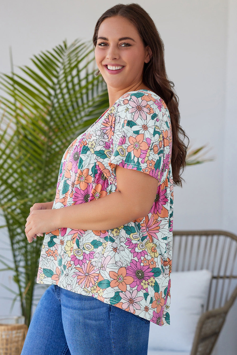 Multicolor Floral Print Smocked Tank Top