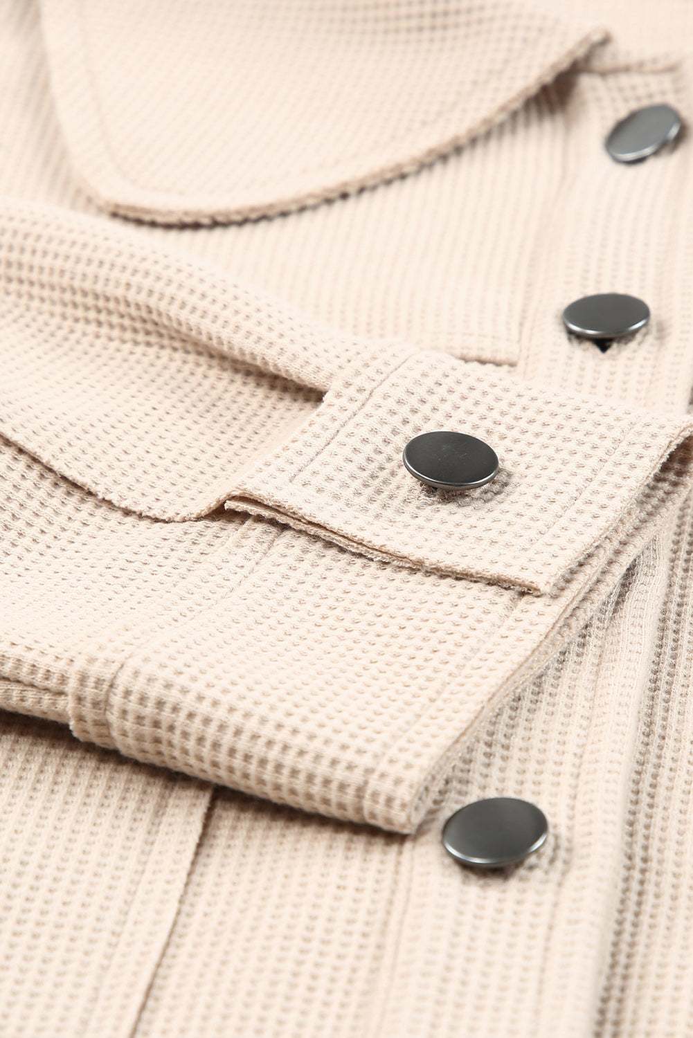 Sky Blue Waffle Knit Buttons Cropped Jacket with Pockets