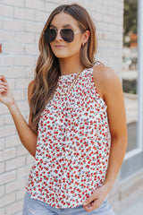 Floral Print Tassel Drawstring Lace-up Tank Top