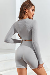 Gray Long Sleeve Seamless Crop Smoke