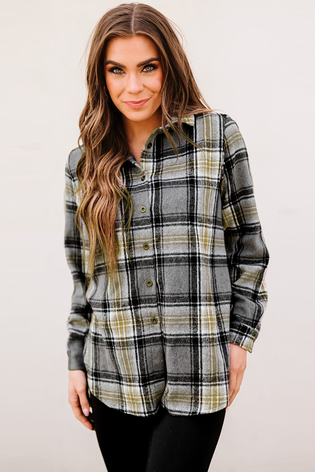 Black Oversize Rounded Hem Plaid Shacket with Slits