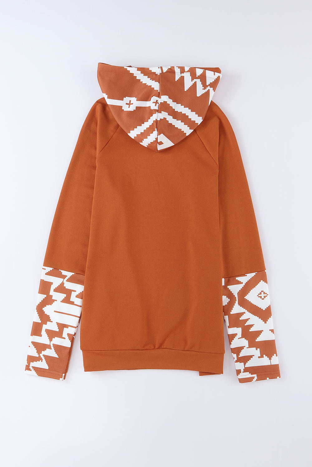 Brown Aztec Print Patchwork Thumb Hole Hoodie