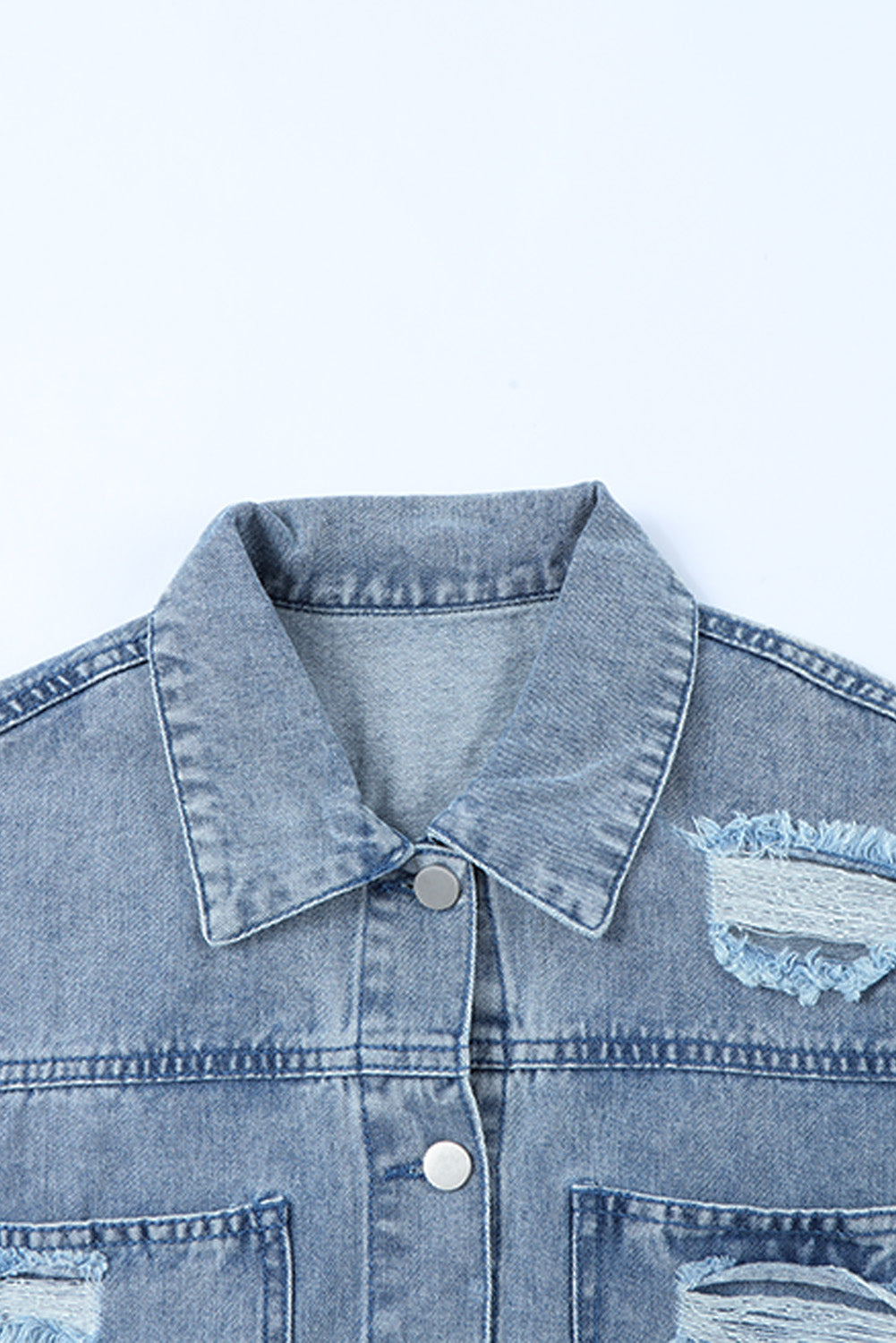 Sky Blue Rhinestone Fringe Denim Jacket