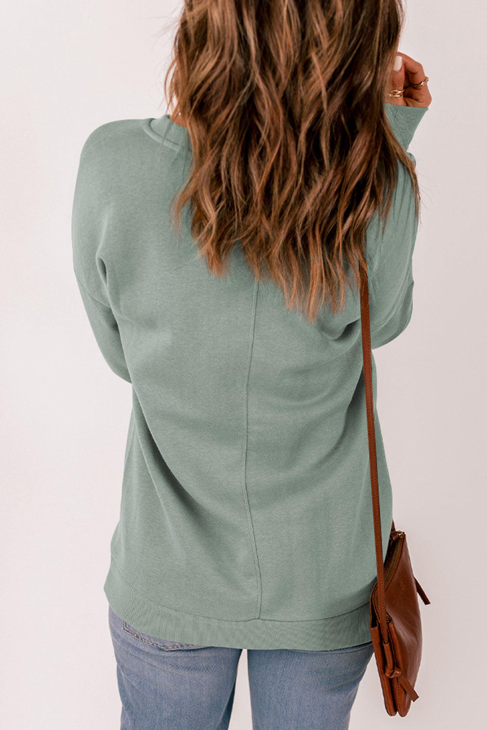 Gray Ribbed V Neck Drop Shoulder Sweatshirt