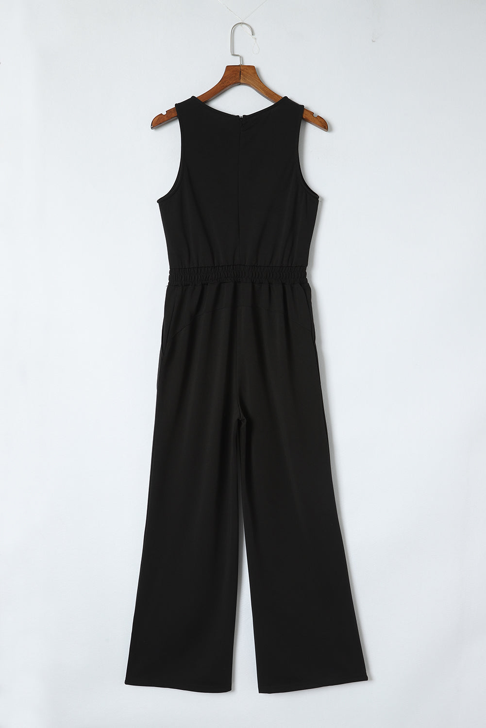 Black Solid Sleeveless Wide Leg Jumpsuit