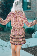 Pink Split V Neck Boho Floral Dress