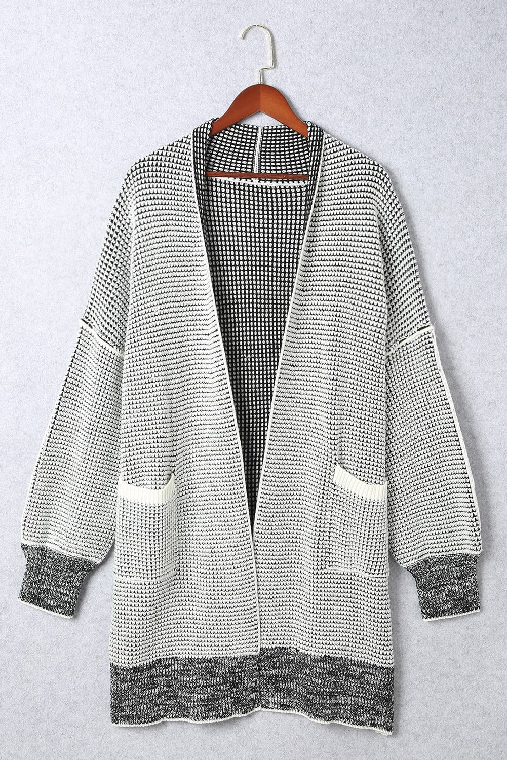 Grey Plaid Contrast Trim Open Front Cardigan