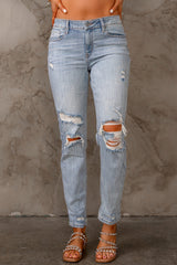 Sky Blue Ripped Mid Waist Jeans