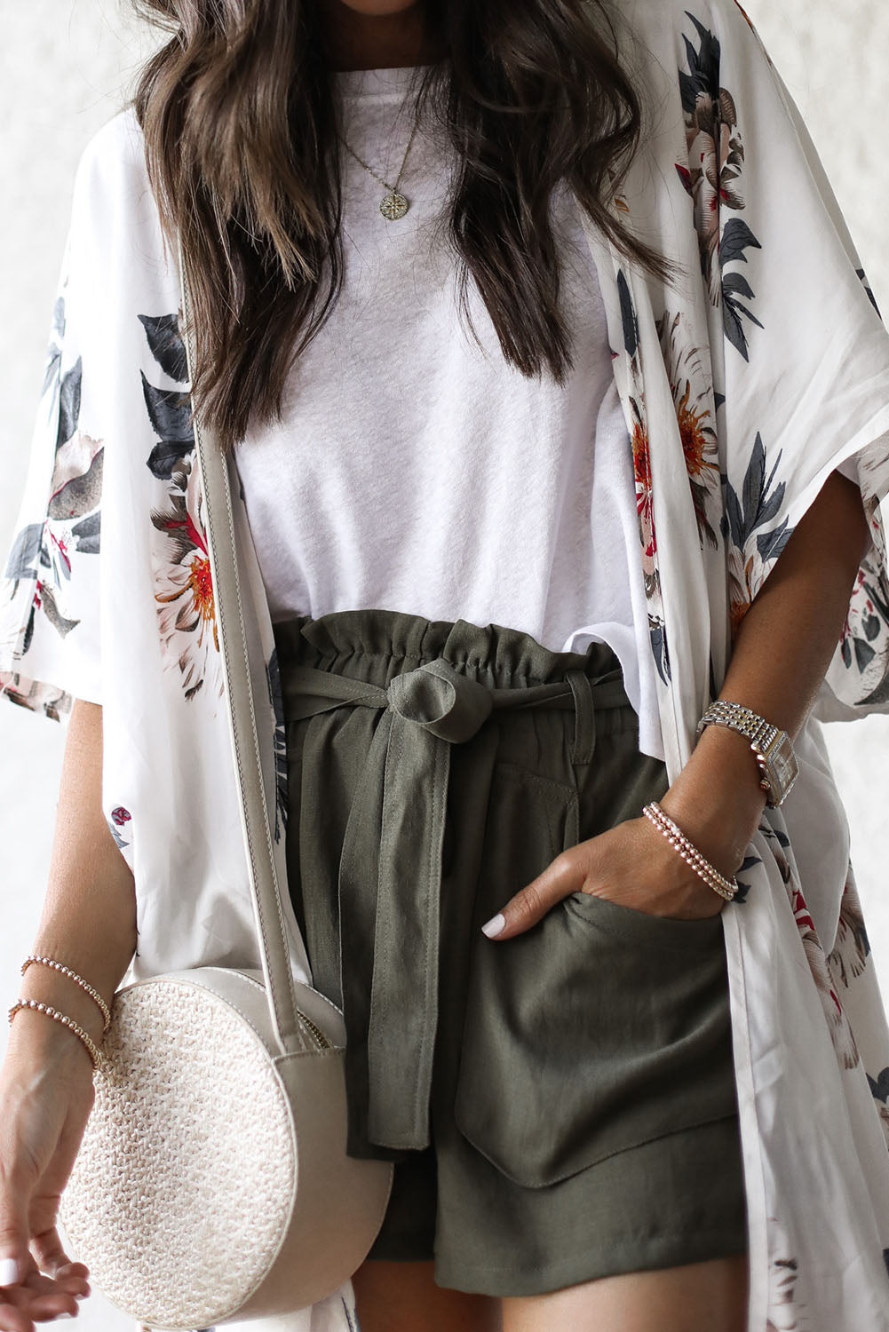 White Floral Print Summer Kimono