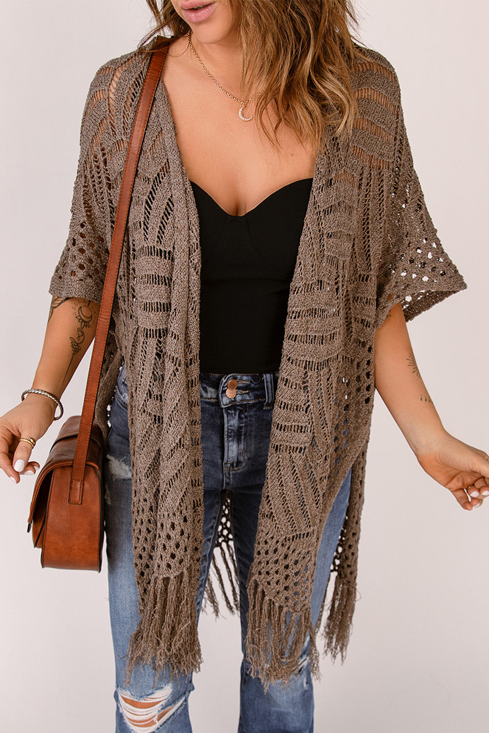 Black Loose Knitwear Kimono with Slits
