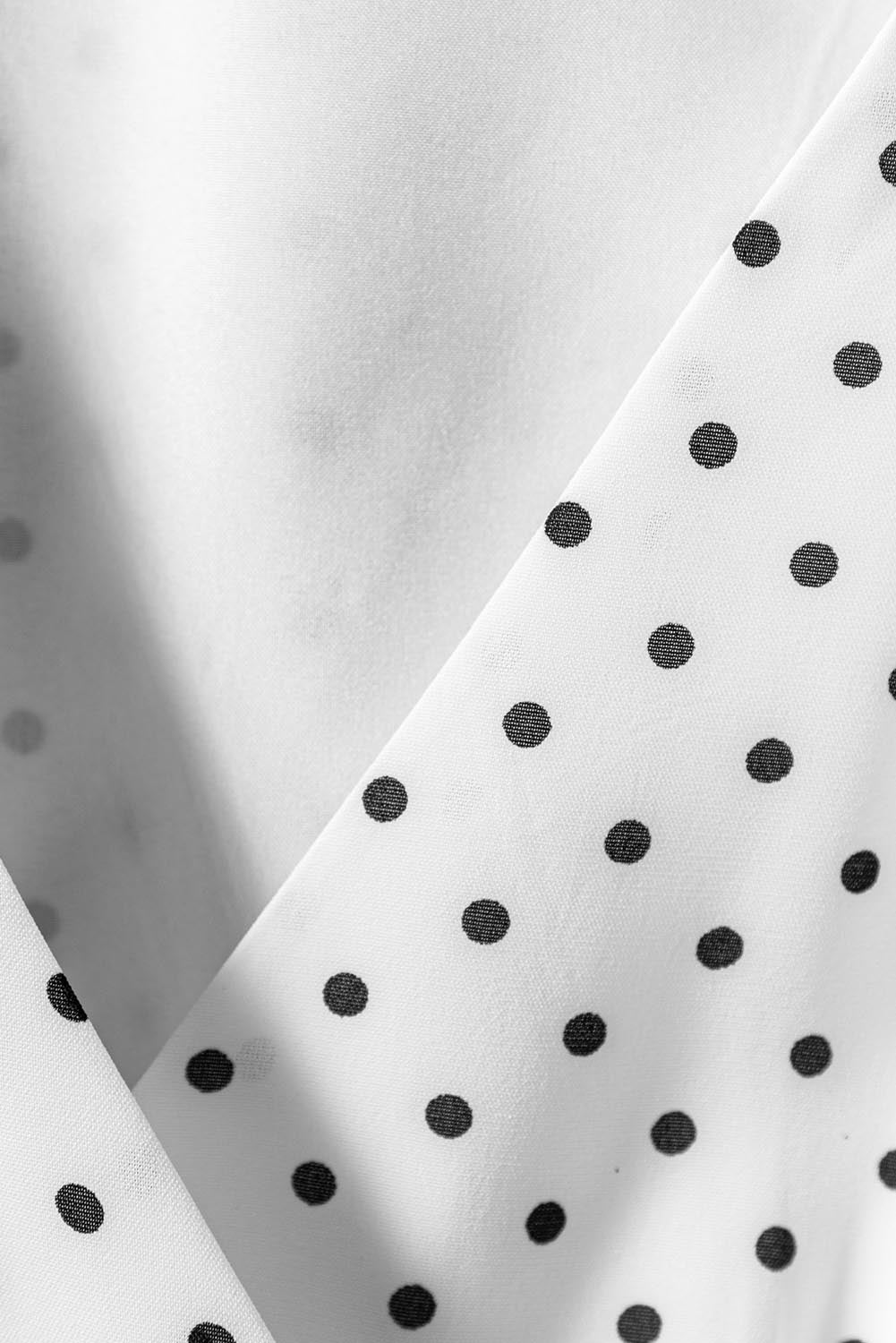 White Polka Dot V Neck Wrap Tie Ruffled Sleeve Midi Dress