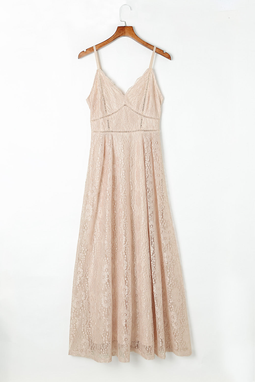 Apricot Spaghetti Strap V-Neck Lace Maxi Dress