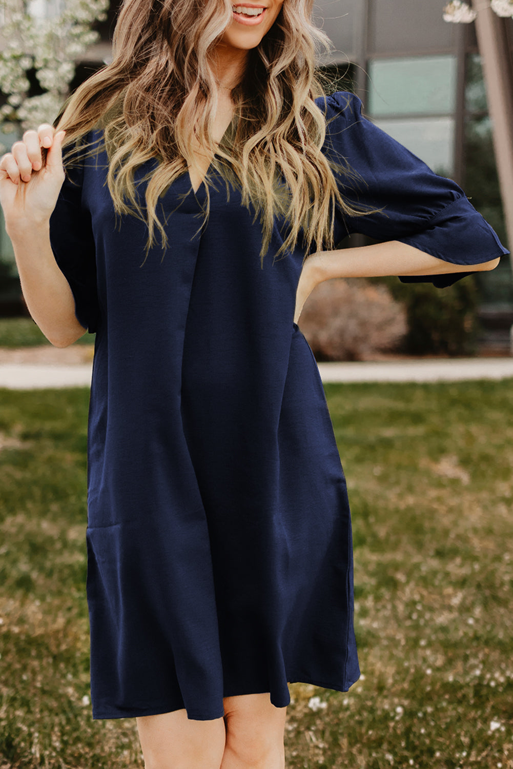 Black Ruffled Sleeve Shift Dress