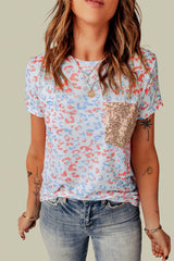 Leopard Print T-shirt with Sequin Pocket