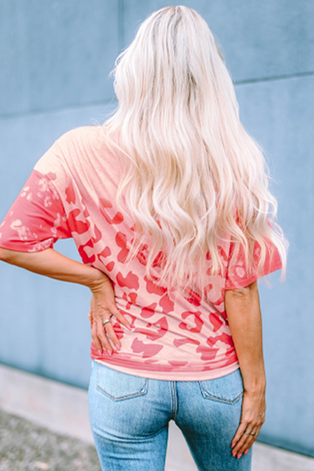 Pink Leopard Bleached Boyfriend T Shirt with Holes