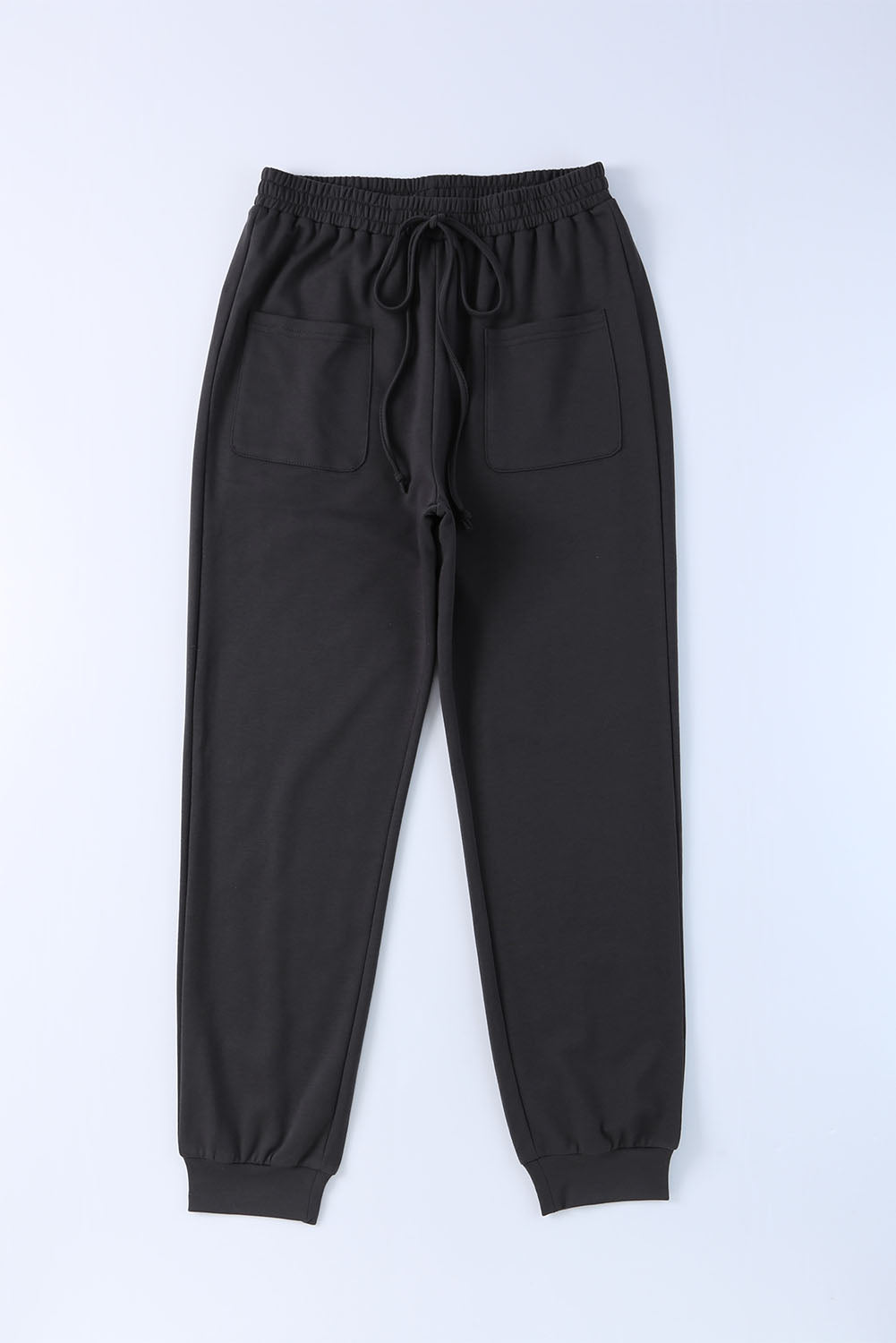 Black Drawstring Waist Front Patch Pockets Jogger Pants