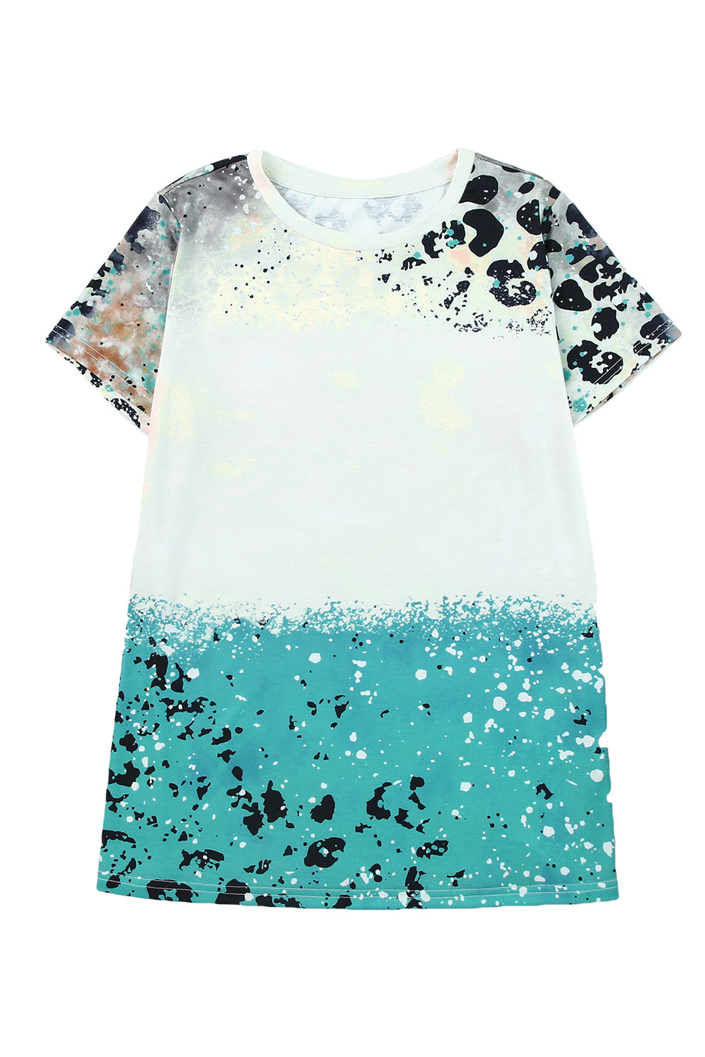 Sky Blue Leopard Tie-dye Bleached T-shirt