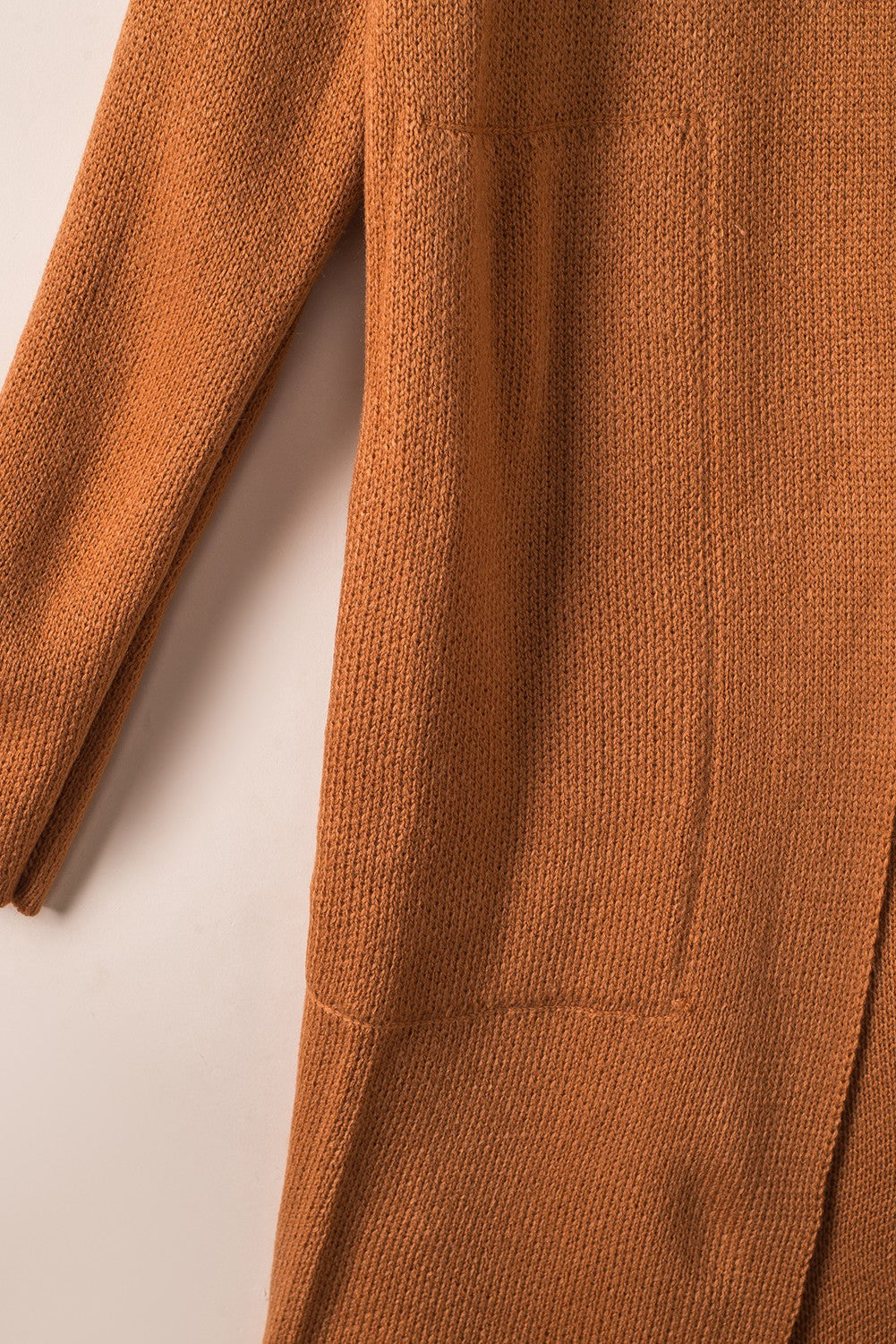 Brown Solid Open Front Drop Sleeves Long Cardigan